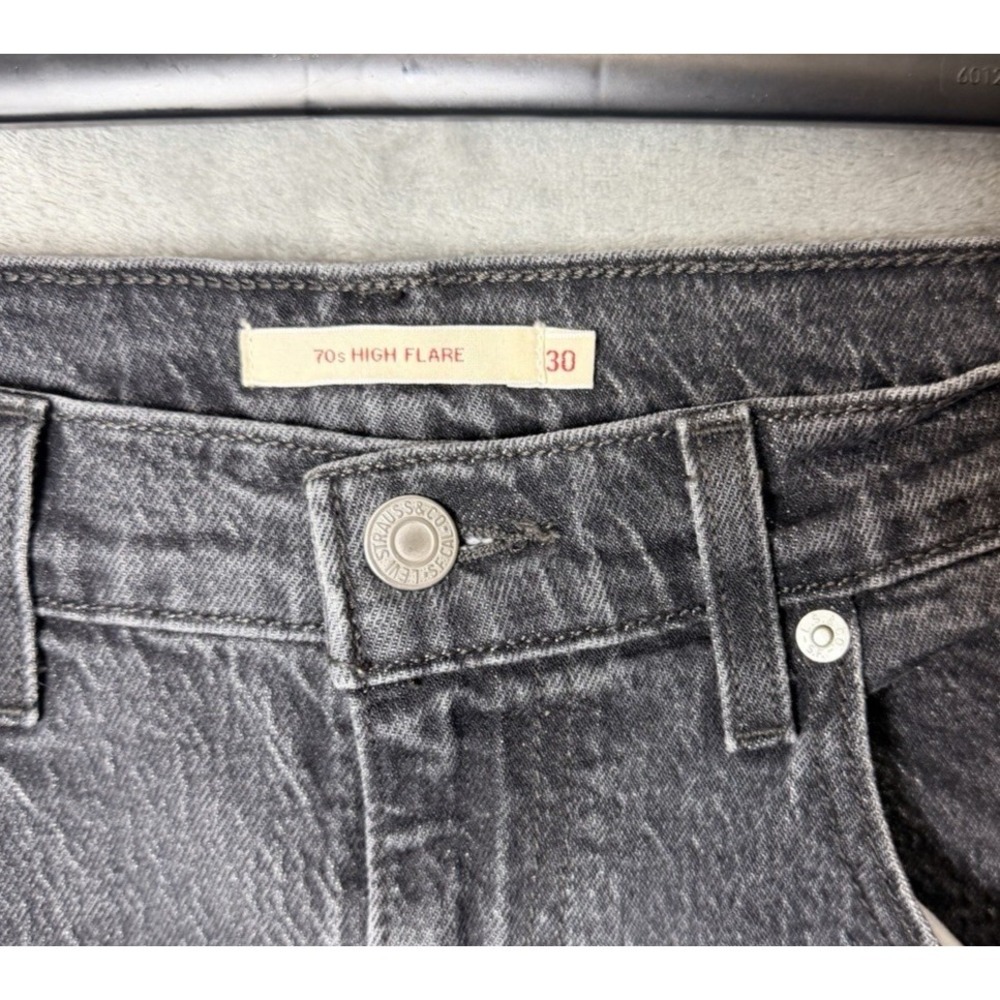 Levis Premium 70s High Flare Jeans Womens 30x32 Denim Black - Picture 3 of 7